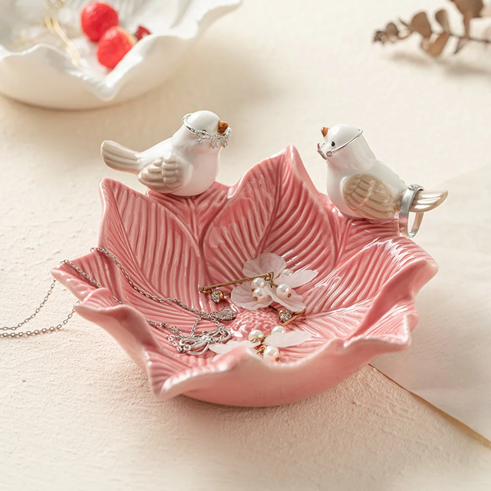 

Ceramic Bird Flower Jewelry Tray Compact Desktop Organizer Ring Dish Key Storage Plate for Dressing Table Key Tray