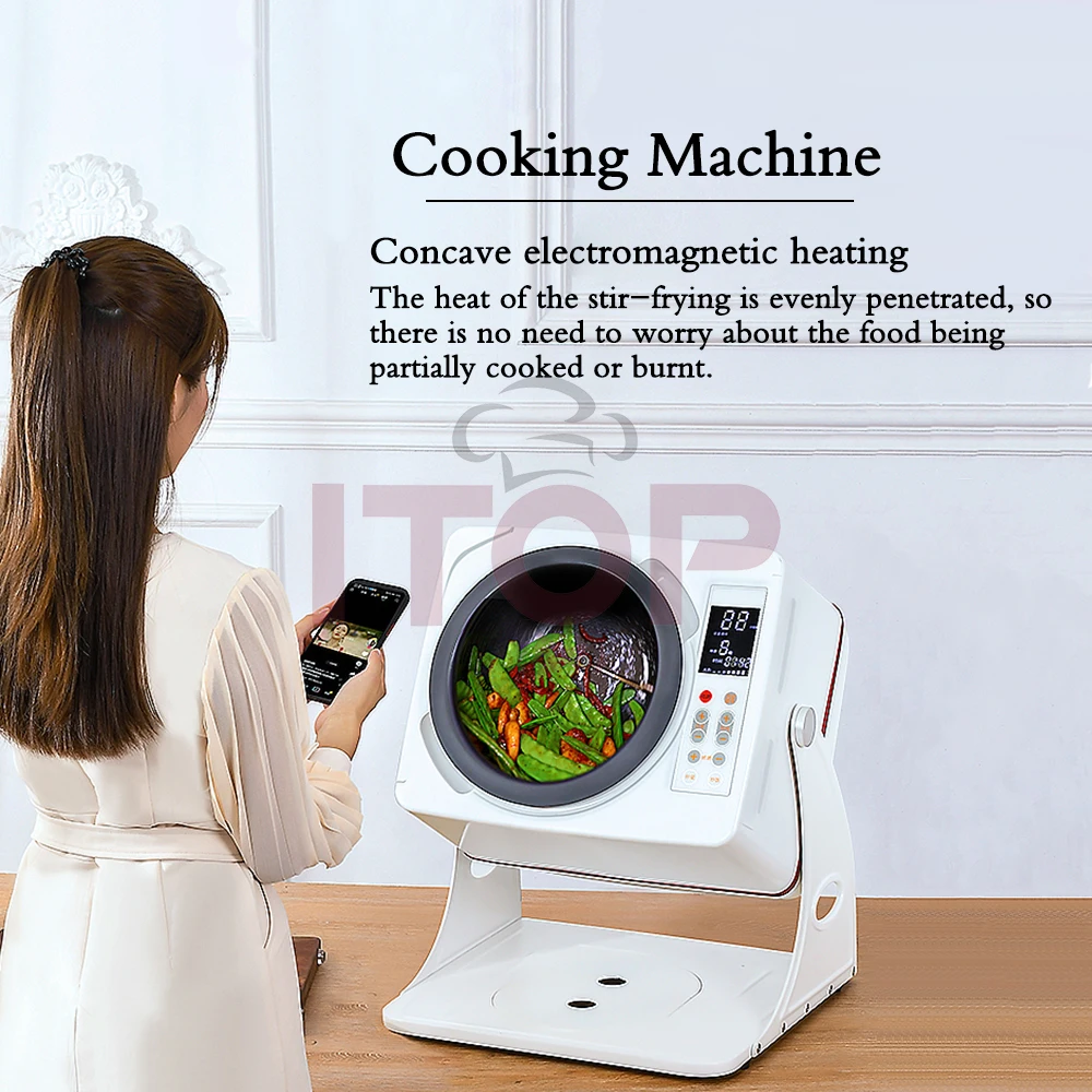 ITOP Automatic Cooking Machine Smart Touch Screen Panel Set Time Temperature 6L Non-stick Wok Efficient Cooking Robot 220-240V