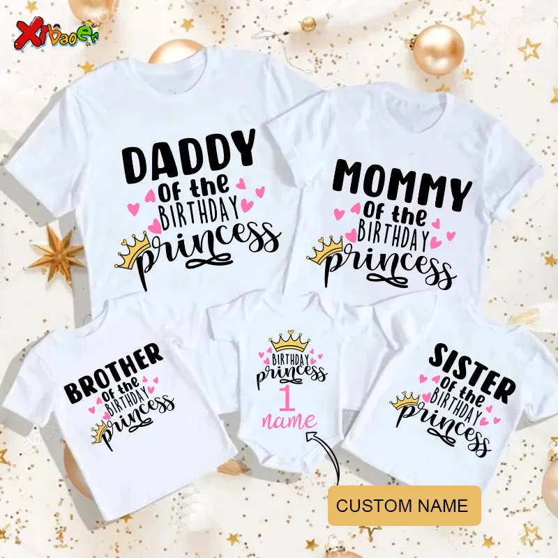 Birthday Crown Shirt for Family Matching Clothes Birthday T Shirt Party Girl Princess Crown Custom Name Age Kids Clothing Outfit