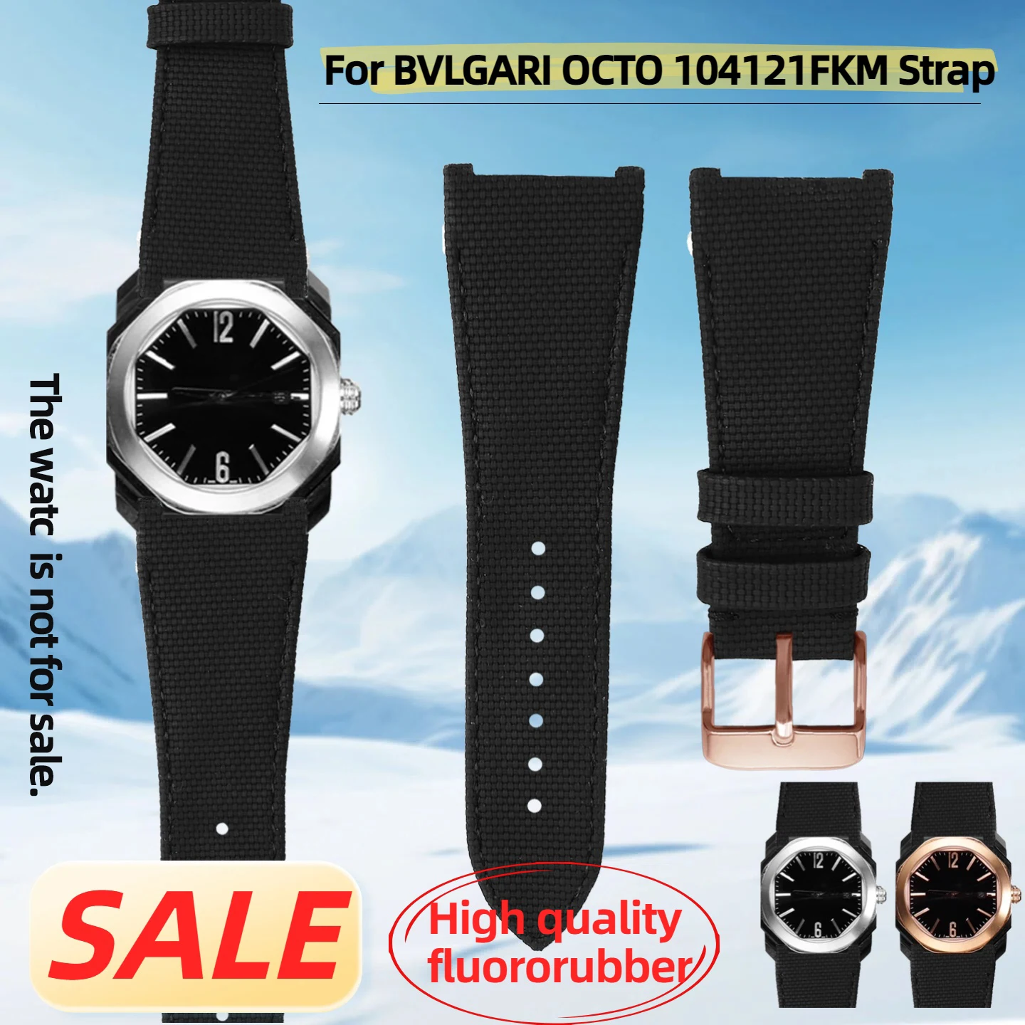 

For BVLGARI OCTO FINISSIMO 103068 102713 FKM Leather Watch Strap High Quality Fluororubber Genuine Leather Watchban 30-22mm Men