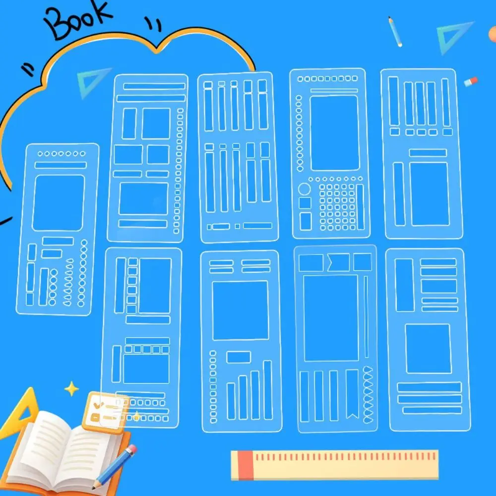 3pcs Simple Dot Grid Design Handmade Flexible Record Template DIY Scrapbook Journal Rectangle Stencil Ruler Set Stencil Ruler