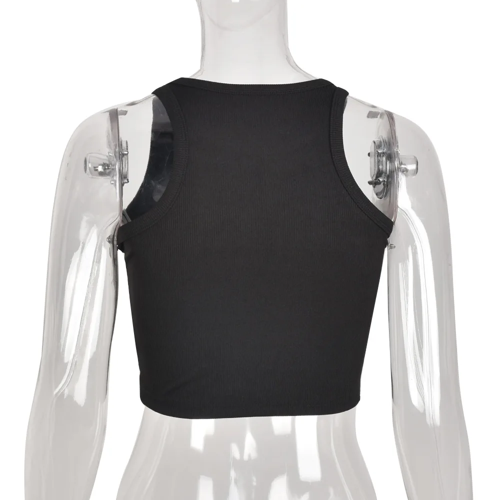 BoozRey Y2K Cross Print Crop Top Women Fashion Sleeveless O-Neck Basic Slim Vest Tee Cool Girls Streetwear Vintage Gothic Tanks