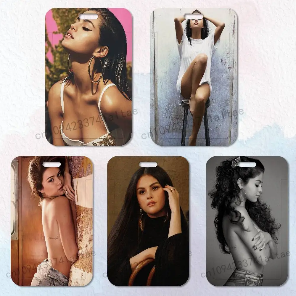 

S-Selena G-Gomezes Singer Badge Holder Pass Bus Work Card Cover Chest Pocket Students Gift ID Card Holder