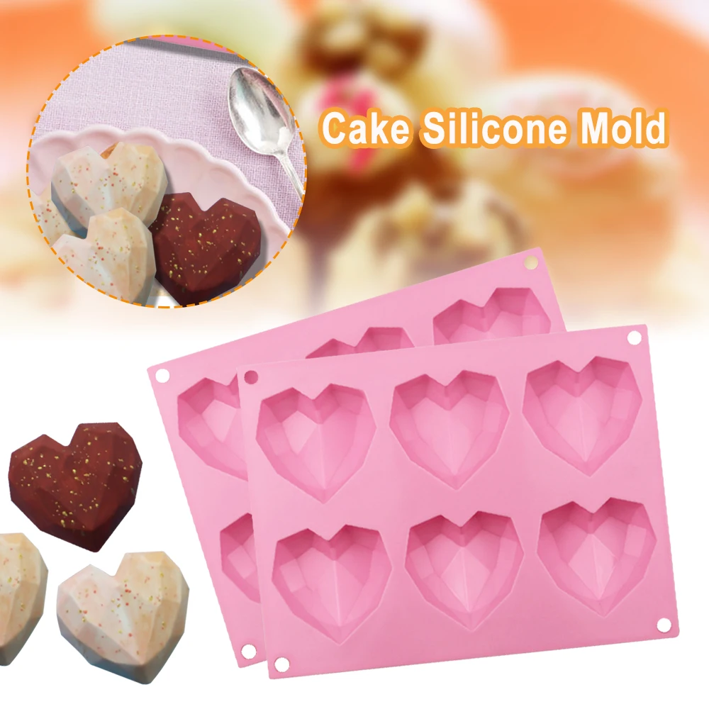 6 Holes Heart Shaped 3D Silicon Chocolate Jelly Candy Cake Bakeware Cupcake Tool Mold DIY Pastry Bar Ice Mould Baking Fondant