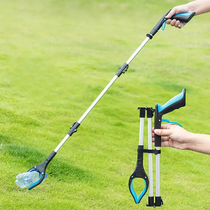 ~Foldable Litter Picker Grabber Tool Lightweight Wide Claw Trash Reacher Collapsible Garbage Pickup Stick For Garden Bathroom