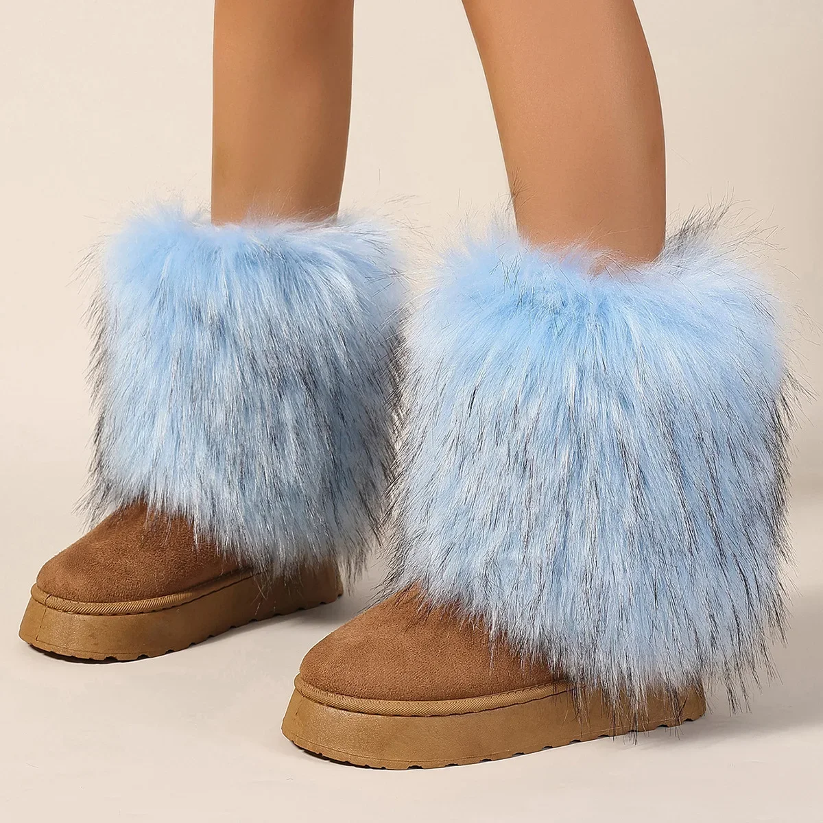 Furry Boots for Women Winter 2024 New Hot Girl Street Fashion Cute Warm Thick Bottom Mid-tube Snow Boots Femele Botas Femininas