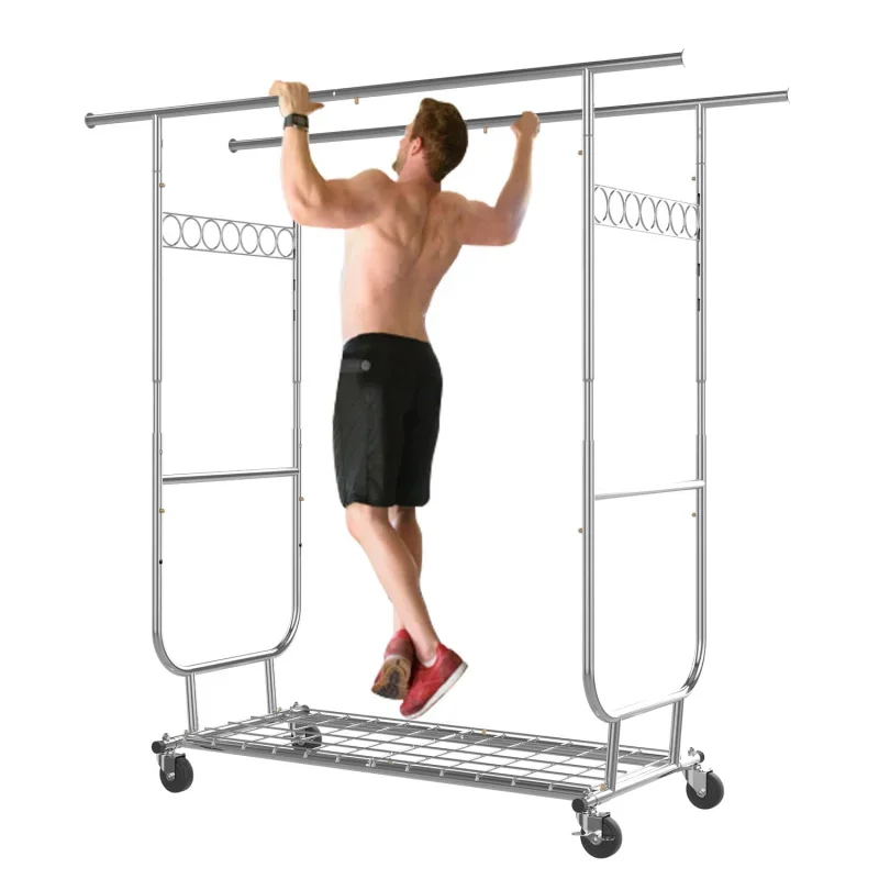 Clothes Rack, Heavy Duty , Rolling Clothing  Hanging  Adjustable Height Commercial