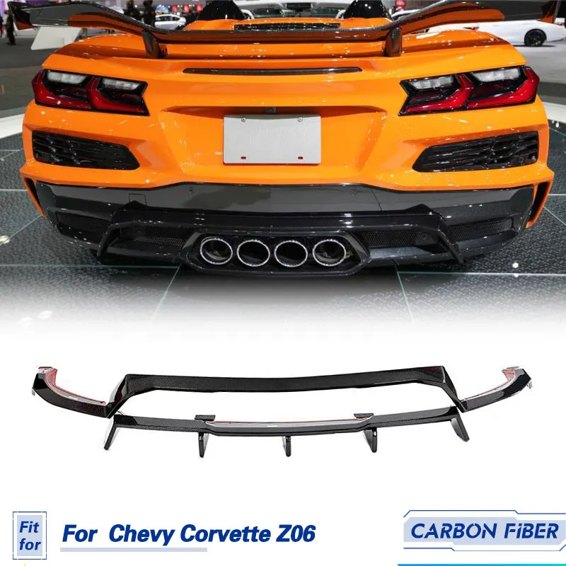 Car Rear Bumper Diffuser Lip Spoiler Carbon Fiber for Chevrolet Corvette C8 Z06 2022 Add On Rear Diffuser Lip Guard Body Kits