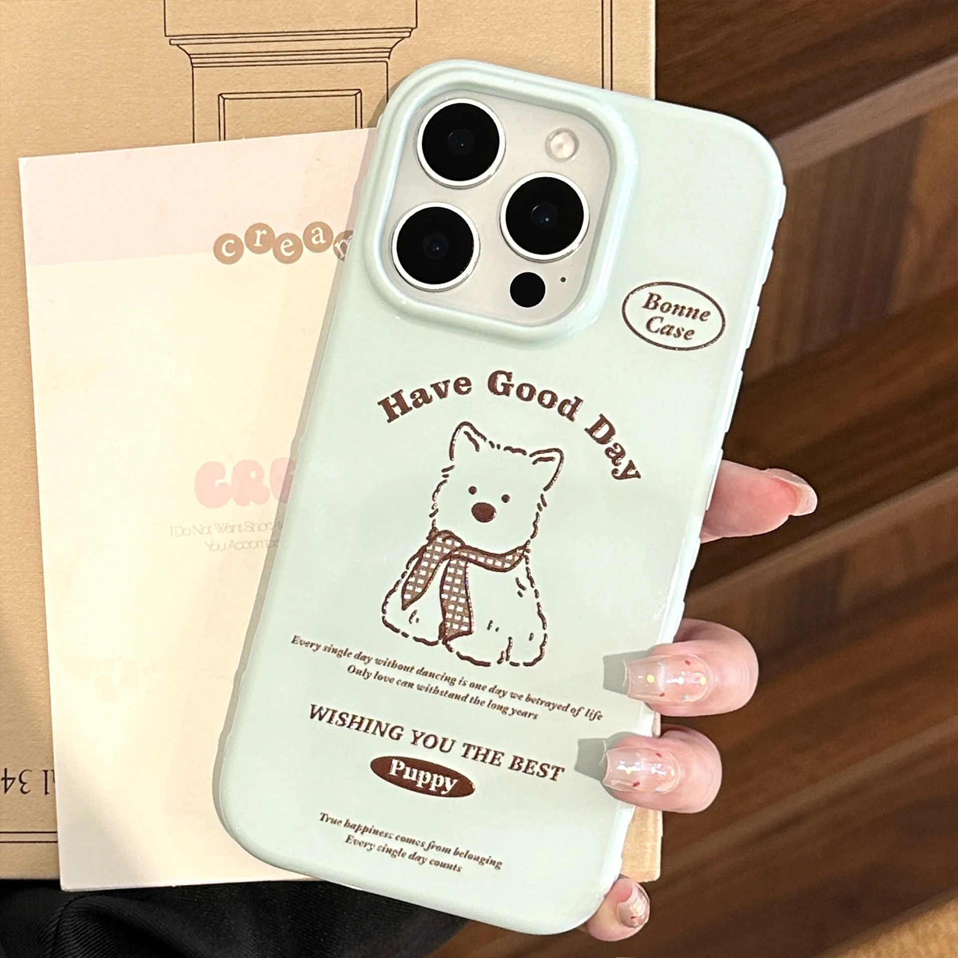 Luxury English Letters Cartoon Puppy Pattern Phone Case For iPhone 17 16 15 14 13 12 Pro Max Shockproof Protective Soft Cover - view 6