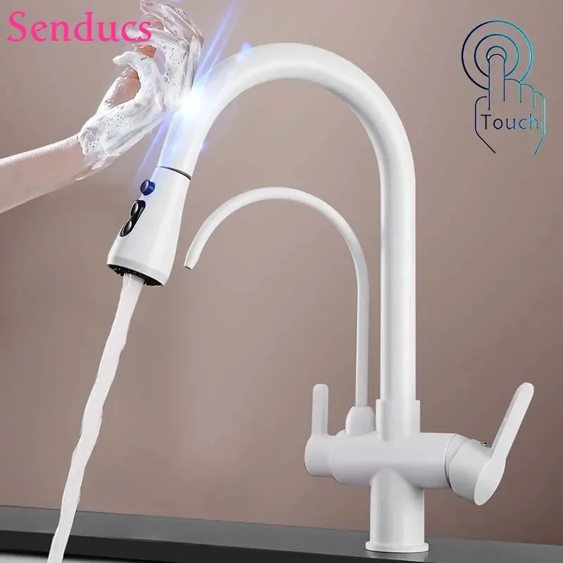 New Arrival  Sensor Hot and Cold Kitchen Faucet Mixer with Drinking Water Taps 3 In One Ways Pull Out Kitchen Sink Faucets