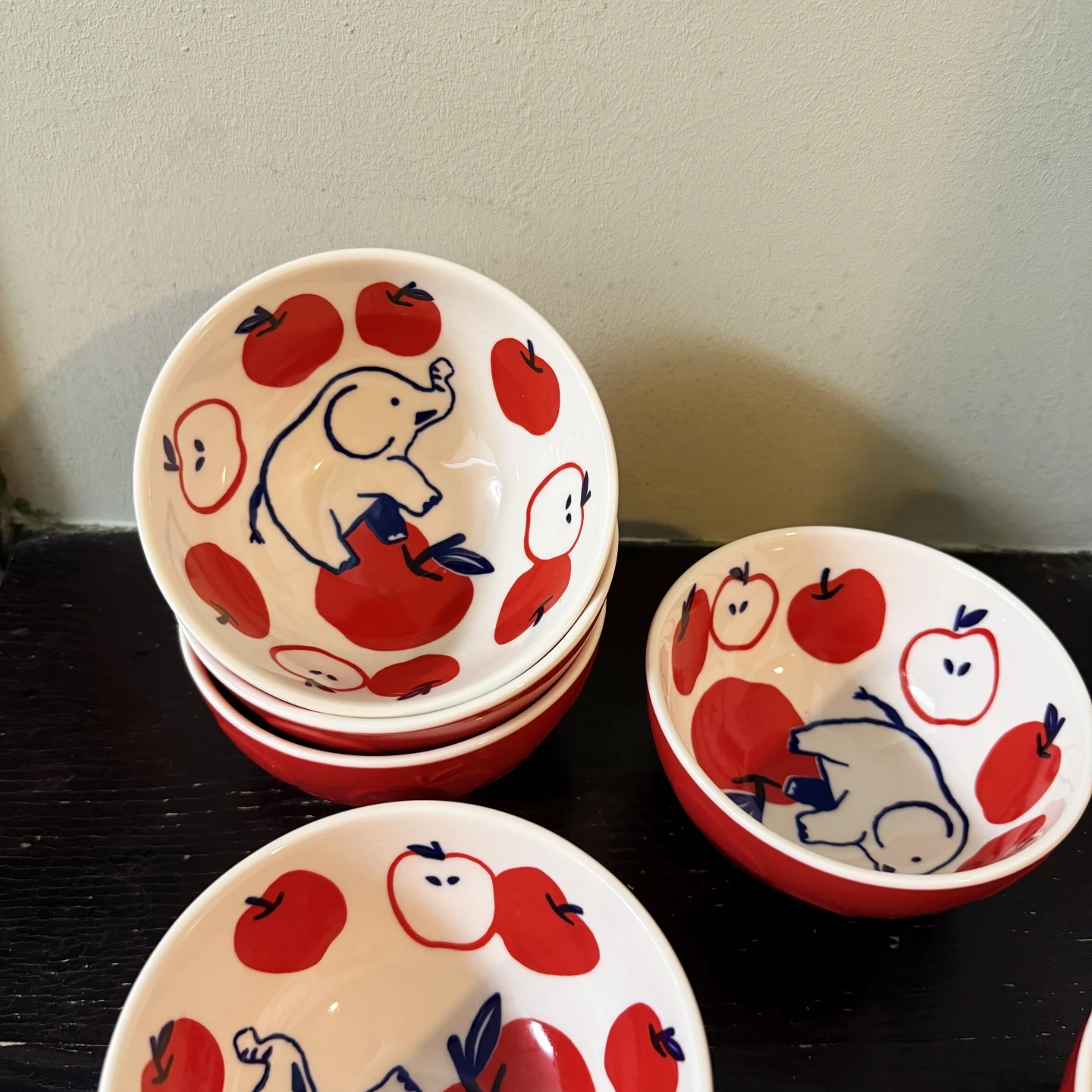 

Cute Little Elephant Rice Bowl Ceramic Dinnerware Underglaze Children's Eating Bowl Red Cartoon Bowl