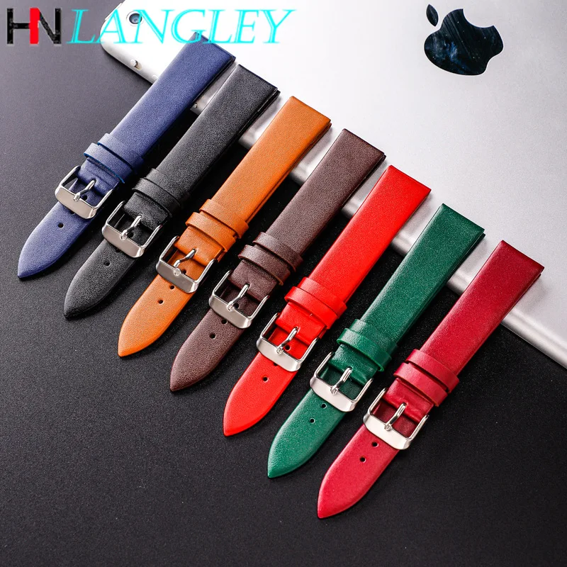 Colorful Leather Strap Watch Band Ultra Thin 12/14/16/18/20/22mm Watch Strap Wholesale 14 Colors Plain Weave Needle Pattern Belt