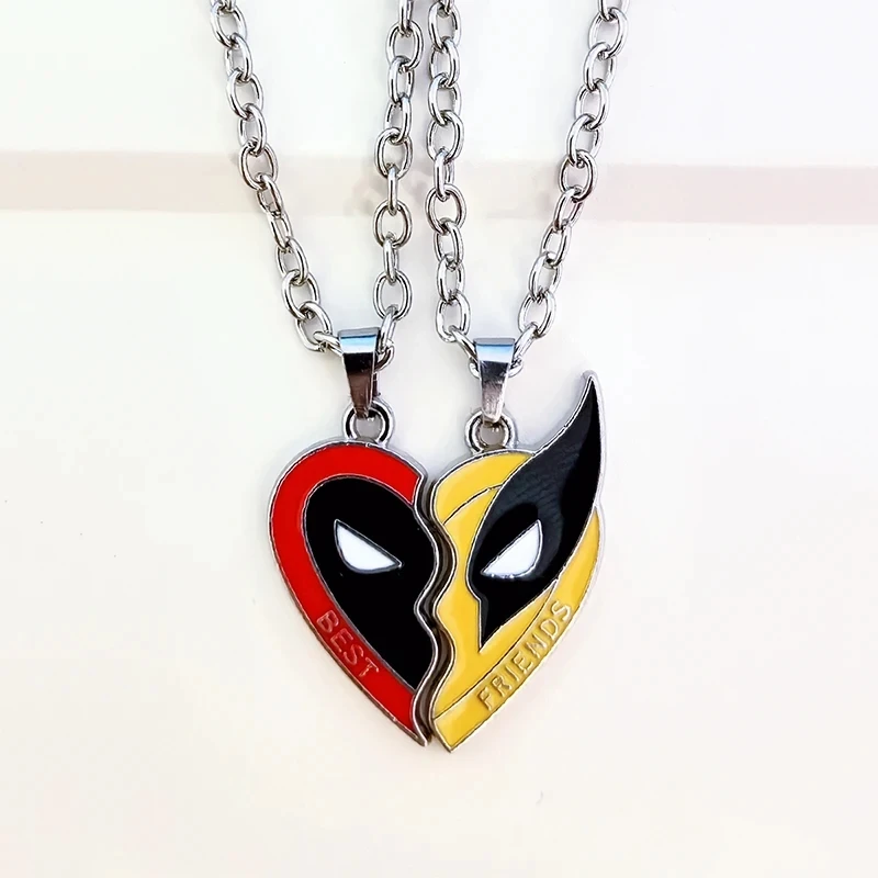 Deadpool Wolverine Cospay Best Friends Necklace Superhero Couple Necklace Heart Pendant Friendship Matching Gifts for Unisex