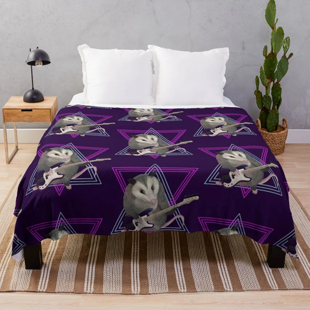 

Opossum playing bass guitar Throw Blanket Vintage cosplay anime Cute Plaid Heavy Blankets