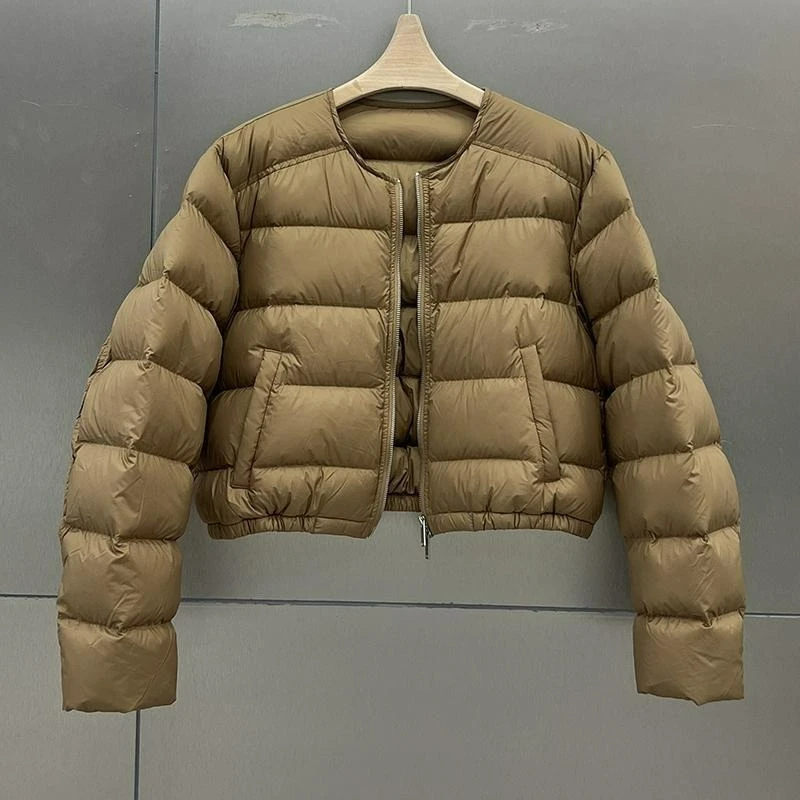 

Легкая тонкая женская короткая одежда с хлопковой подкладкой, осень-зима 2026, новая утягивающая универсальная верхняя одежда с круглым вырезом в корейском стиле