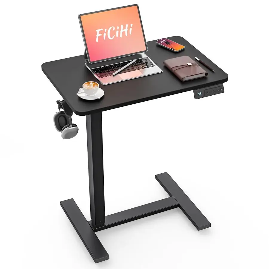 

Small Electric Standing Desk Adjustable Height Bedside Laptop Table with Wheels, Mobile, Portable Rolling Computer Workstation