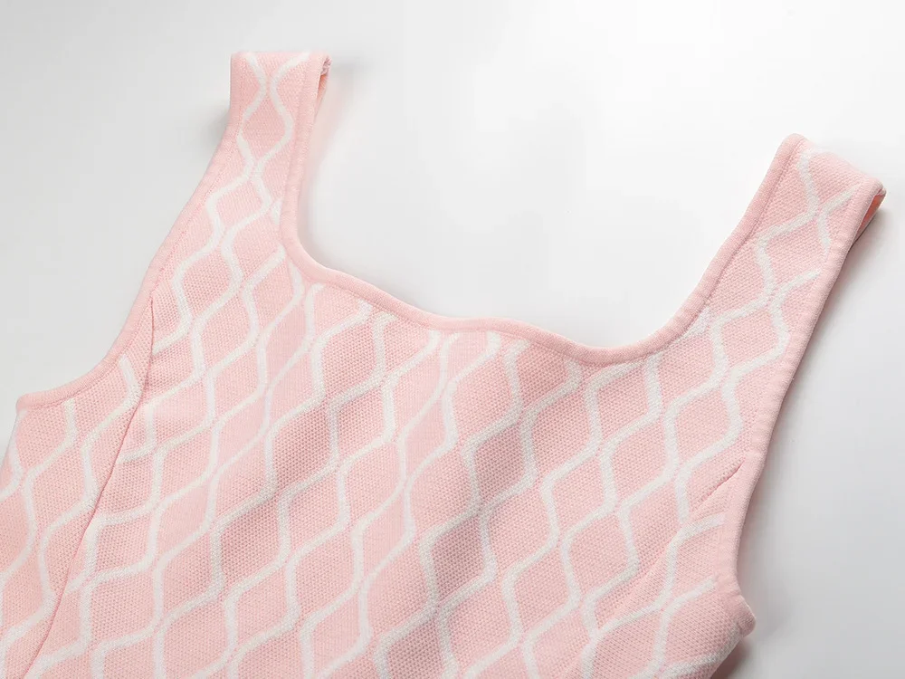 Roze feestjurk zoete jarretel diamant taille afslanken mouwloos gebreid dames 2025, vroege herfst nieuwe stijl