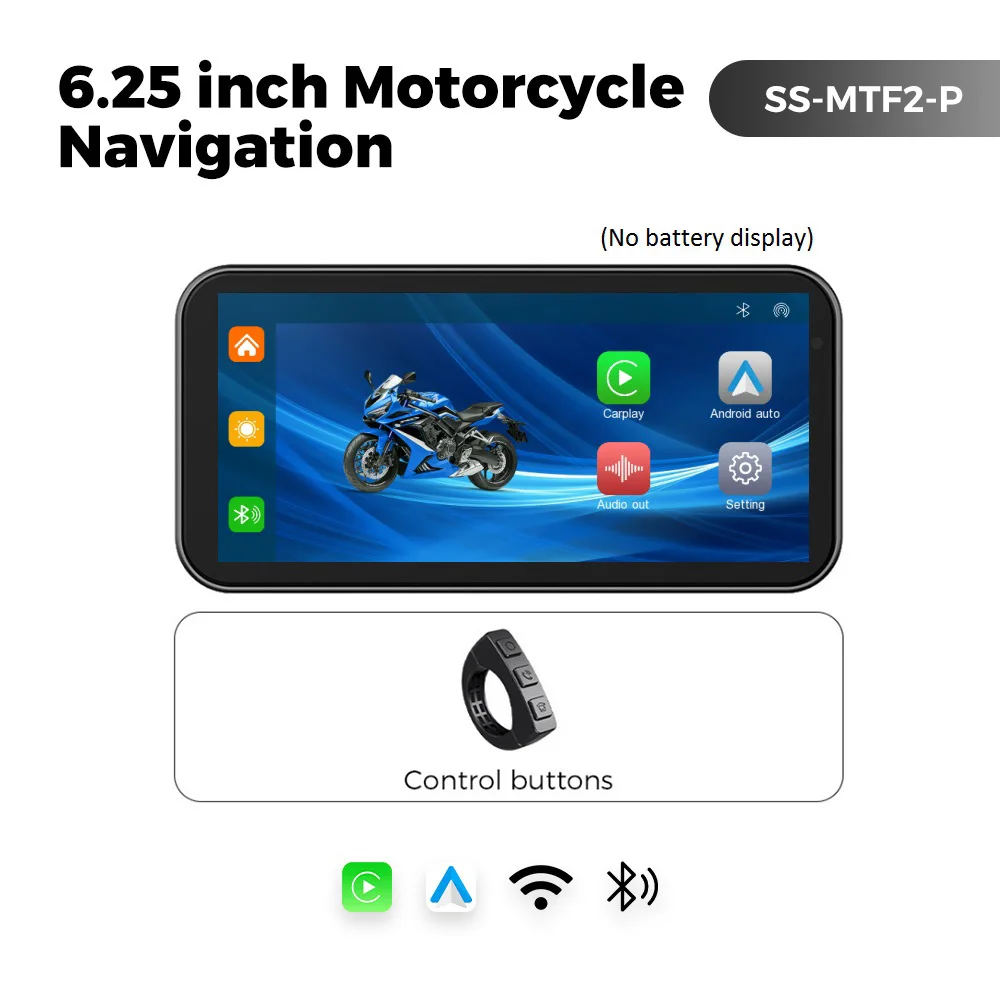 Draagbare 6,25 inch IP67 waterdichte motorfiets GPS-navigatie Draadloze Carplay Android Auto DVR Drive Recorder Moto Monitor WIFI