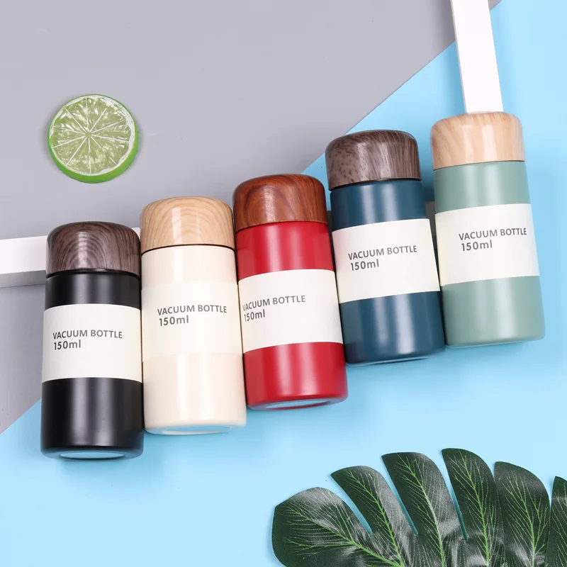 150/250ML Insulated Bottle Wood Grain Stainless Steel Thermos Cup Portable Pocket Vacuum Bottles Mini Coffee Mug With Tea Leak