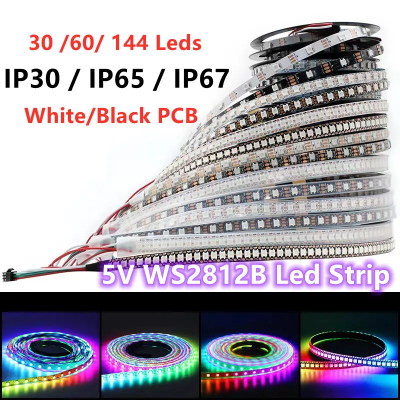 DC5V WS2812b Led Strip Licht 1M/5M 30/60/144Leds/M Pixel WS2811IC smart Pixels Neon Lampen Tape IP30/IP65/IP67 Full Color Led Bar