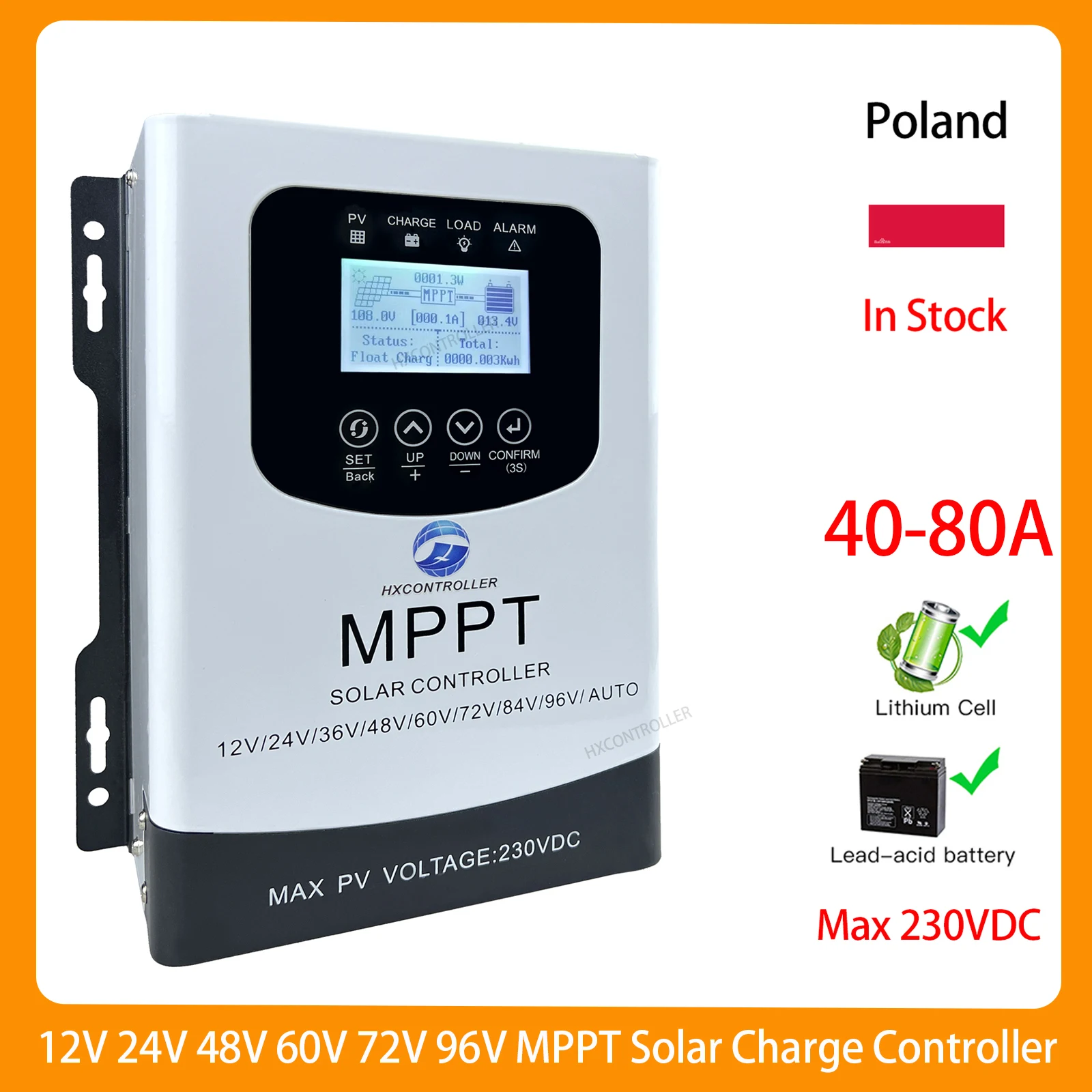 40A 50A 60A 80A MPPT Solar System Charge Controller 230VDC 12V-96V PV Battery Charger Solar Panel Regulator Ship From EU Brazil