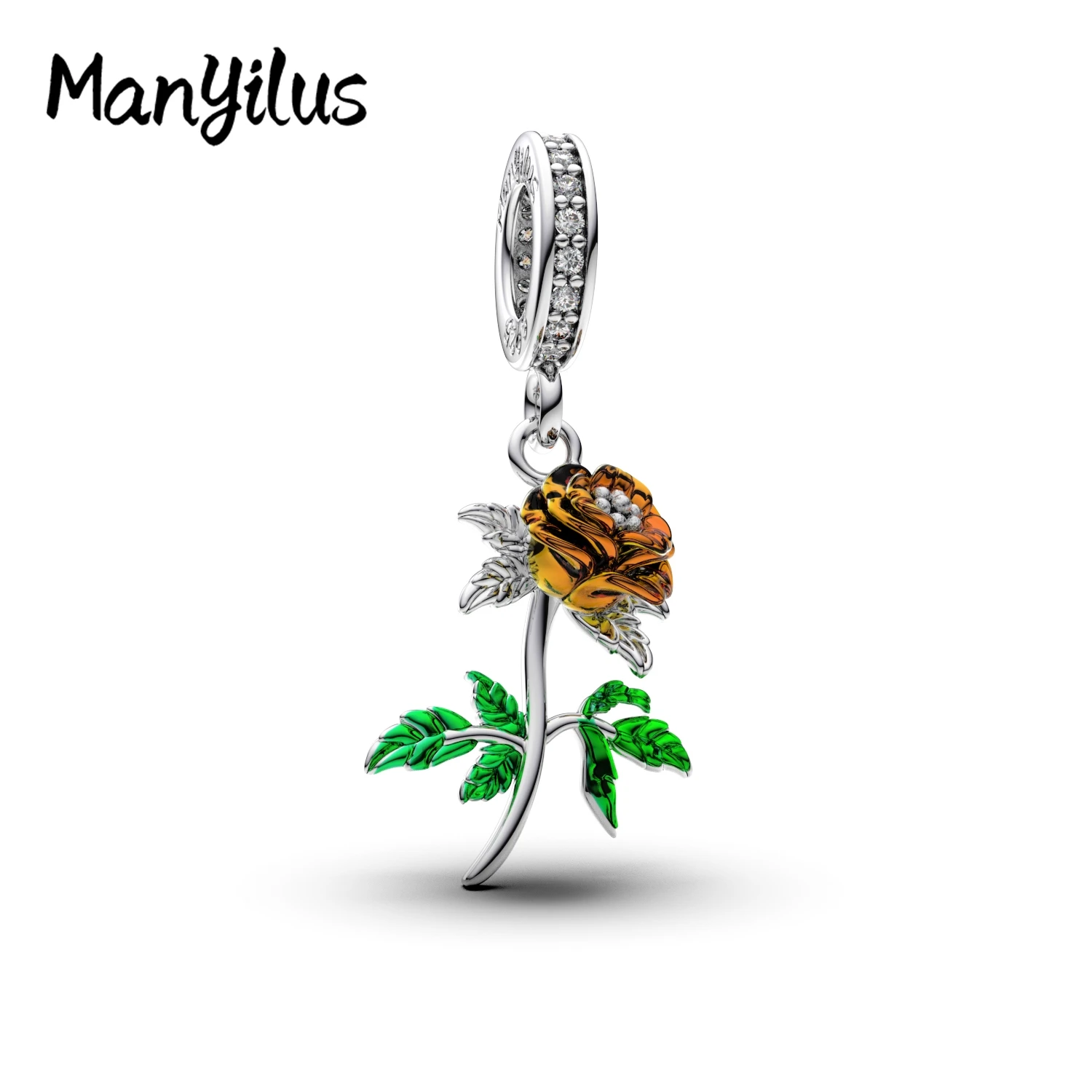 

Manyilus 2025 Orange Rose Charms S925 Sterling Silver Bracelet Beads For Original Bracelet Charm Silver 925 Jewelry Gifts
