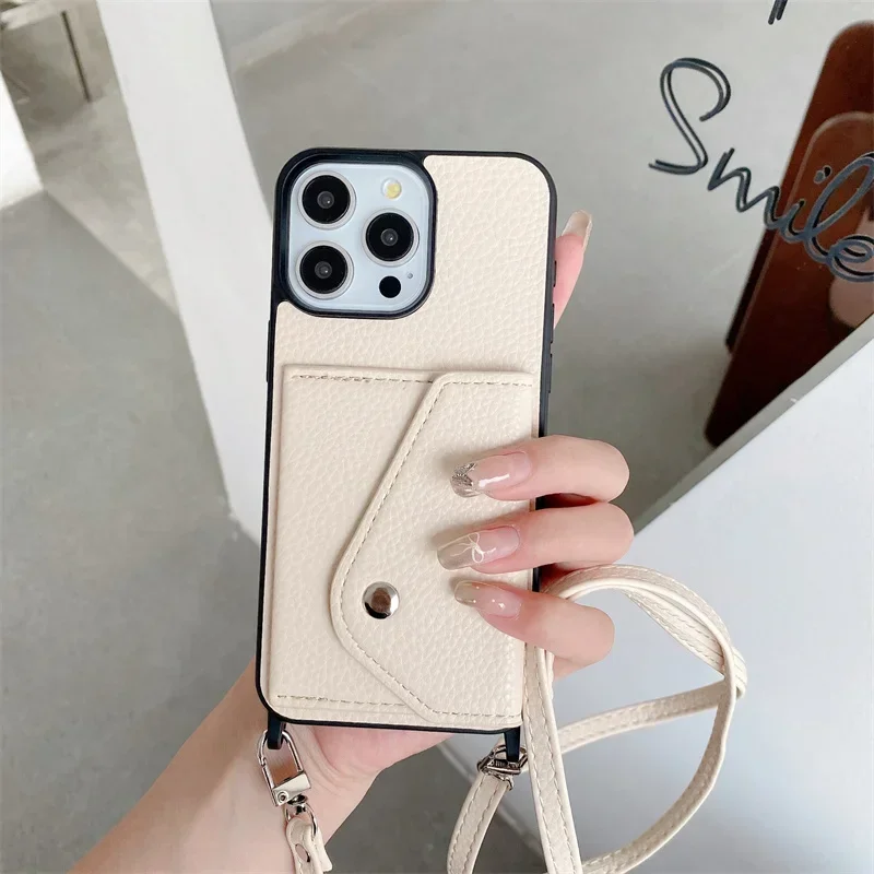 Crossbody Wallet  with Card Holder Phone Case for IPhone 13 12 Mini 16 15 Plus 14 11 Pro Max Leather Hard Shell Protective Cover