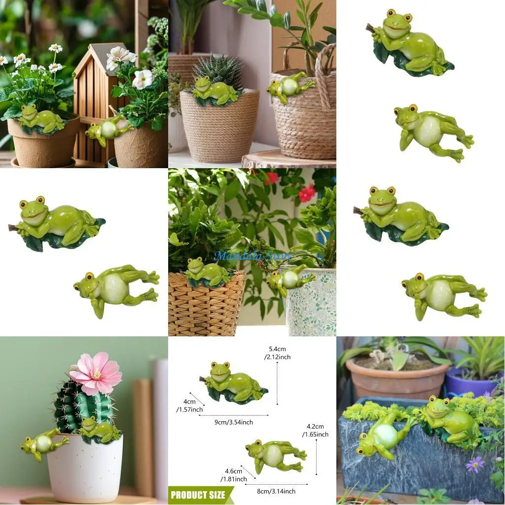 U2JC Flower Panguero Ranas resina Adorno resistente a intemperie para maceta flores