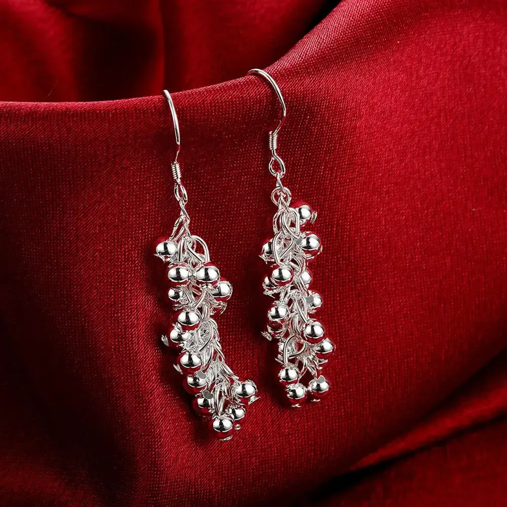 Hot sale Fashion fine Jewelry 925 Sterling Silver Creative grape beads drop earrings for Woman party wedding Christmas gifts