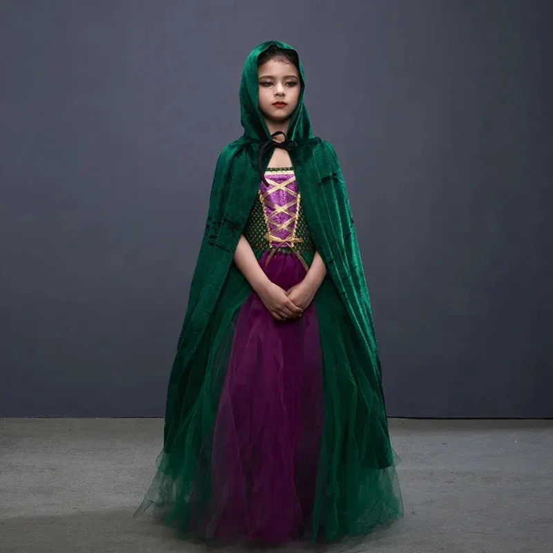 2024 New Hocus Pocus 2 Costume Sarah Sanderson Sisters Cosplay Costume Kids Girls Halloween Carnival Party Tutu Dress