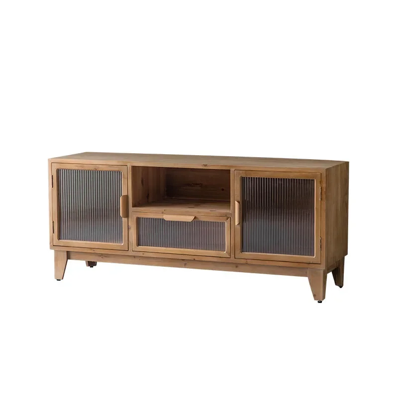 American-style old minimalist TV cabinet living room storage cabinet coffee table combination B&B log color coffee table