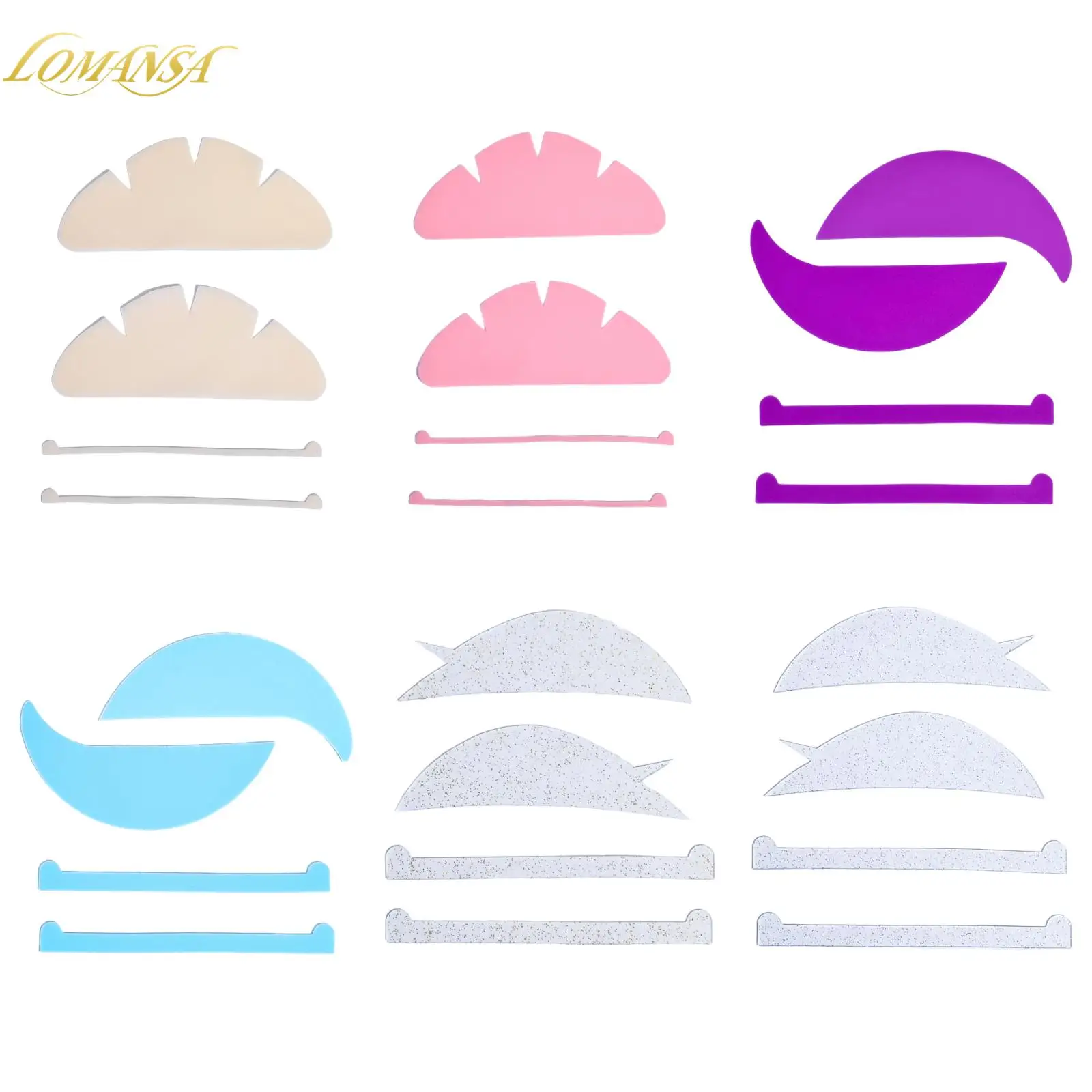 Lomansa 4 قطعة سيليكون قابلة لإعادة الاستخدام لاش رفع الشريط سلسلة الأسطوانة رمش بيرم وسادة العين لزجة تحت العين لصقة هلامية لاش رفع أداة