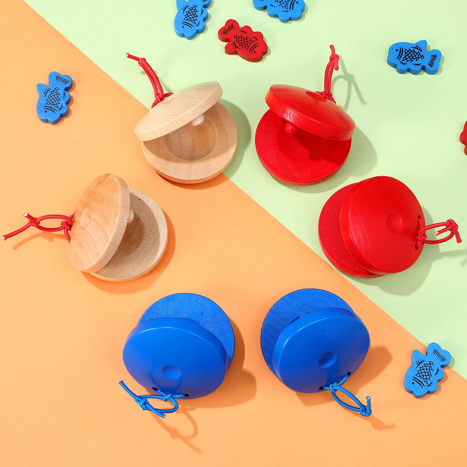 

12Pcs Wooden Castanets Kids Finger Castanet Musical Instruments for Toddlers Educational Percussion Classroom Music Tools