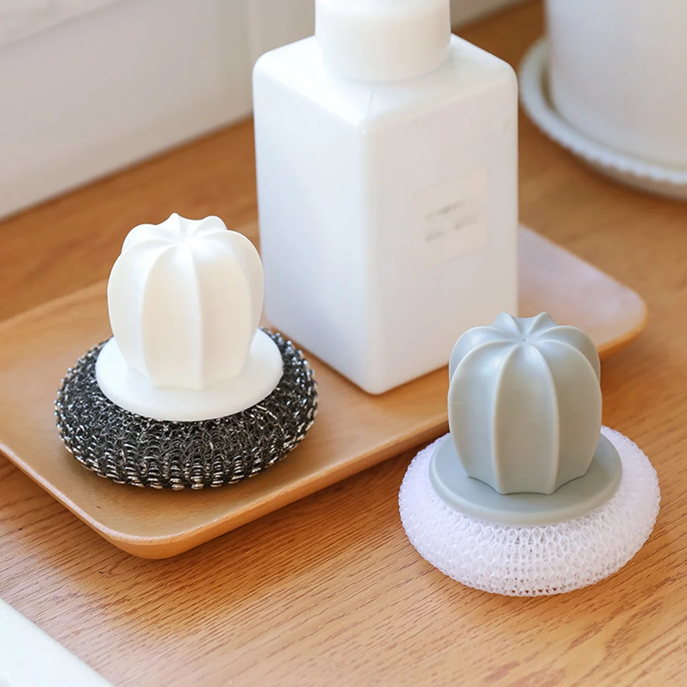 

2Pcs Steel Wire Ball Pot Brush Mini Dish Scrubber Handle Kitchen Cleaning Brush Thick Texture Home Kitchen Washing