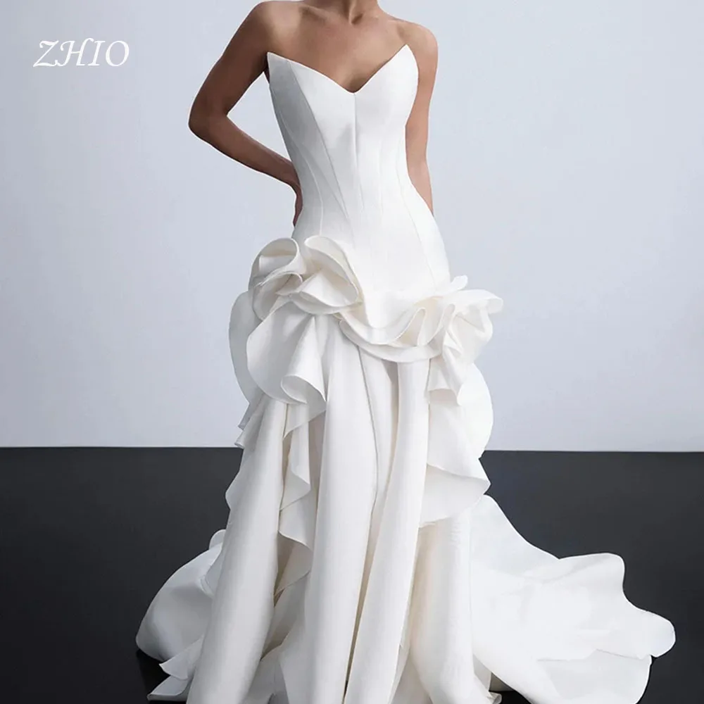 ชุดแต่งงานทรงเมอร์เมดสีขาวแบบหรูหรา ดีไซน์ผ้าคลุมไหล่ สายเดี่ยว ชายกระโปรงยาวลากพื้น สำหรับงานแต่งงานหรืองานพรอม สามารถสั่งตัดได้