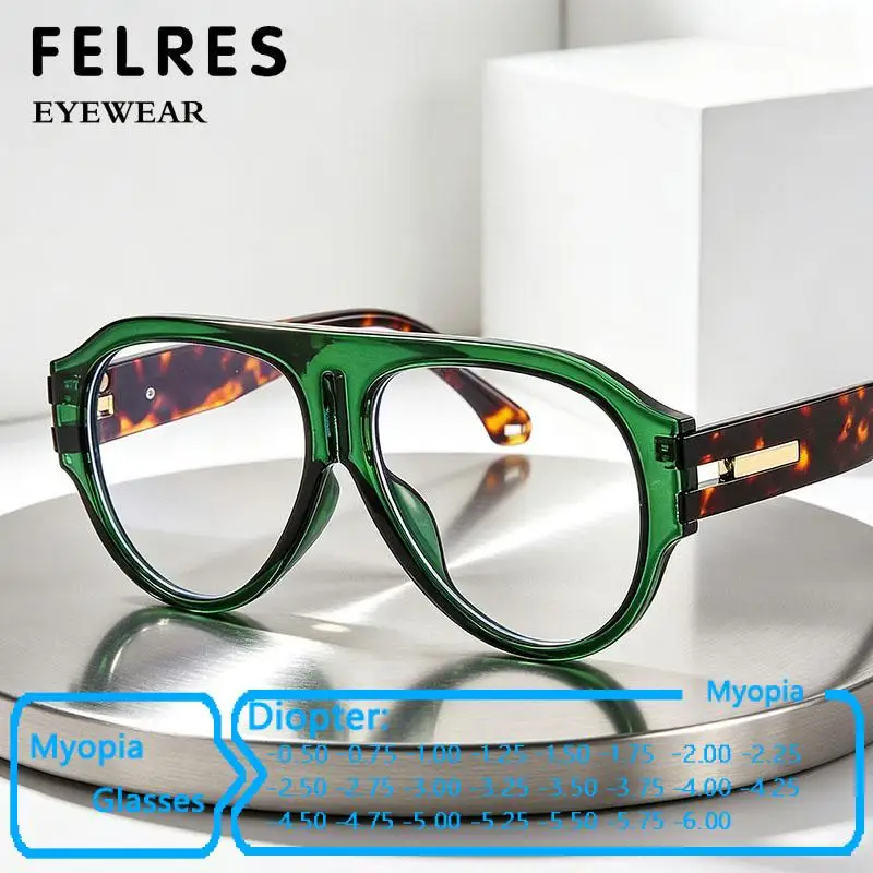 Stylish Pilot BLue Light Blocking Finished Myopia Glasses Clear Optical Prescription Eyewear Negative Diopter -0.5 To-6.0