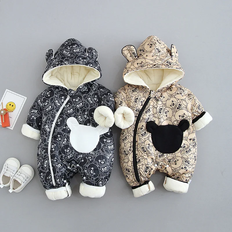 

Зимний детский зимний комбинезон с пандой, бархатный толстый комбинезон для маленьких мальчиков 0-2 лет, комбинезон для новорожденных, комбинезон для маленьких девочек, пальто для малышей