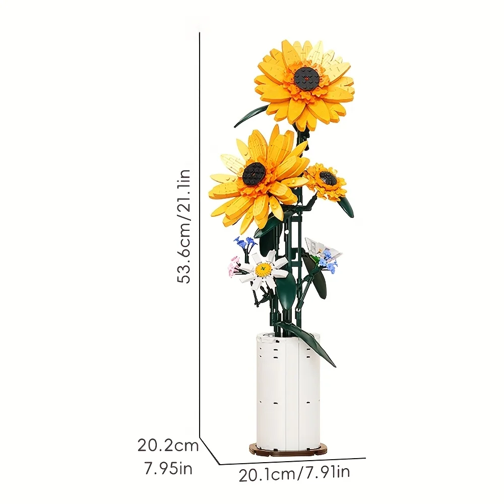 مجموعة مكعبات بناء عباد الشمس مع مزهرية، إضافة لونًا إلى منزلك، هدية عيد ميلاد، هدية العيد