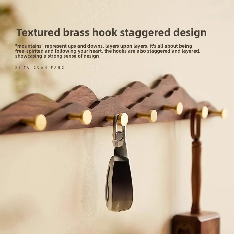 Mountain peak coat hook wall hanging wall wall entrance entrance entrance door hanging hanger no punching solid wood