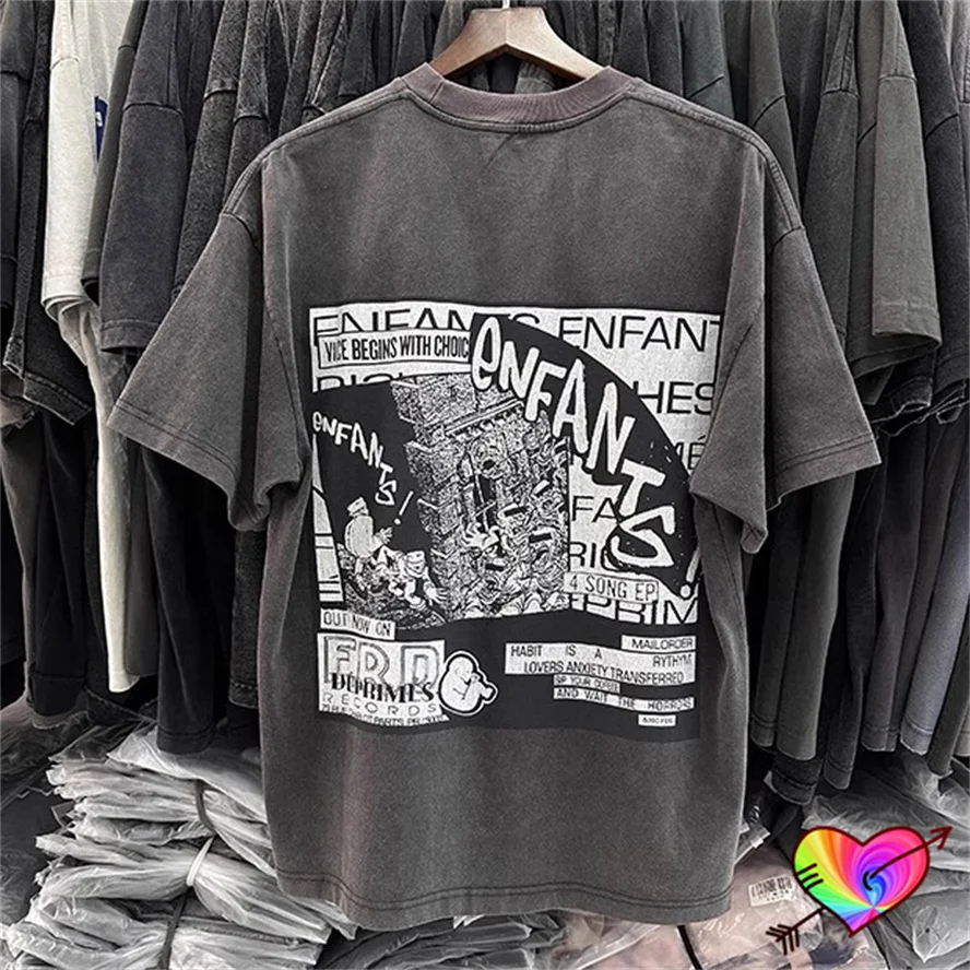 2024 Washed Enfants Riches Deprimes Records Tee Men Women Vintage Grey ERD T-shirt Oversize Tops Short Sleeve