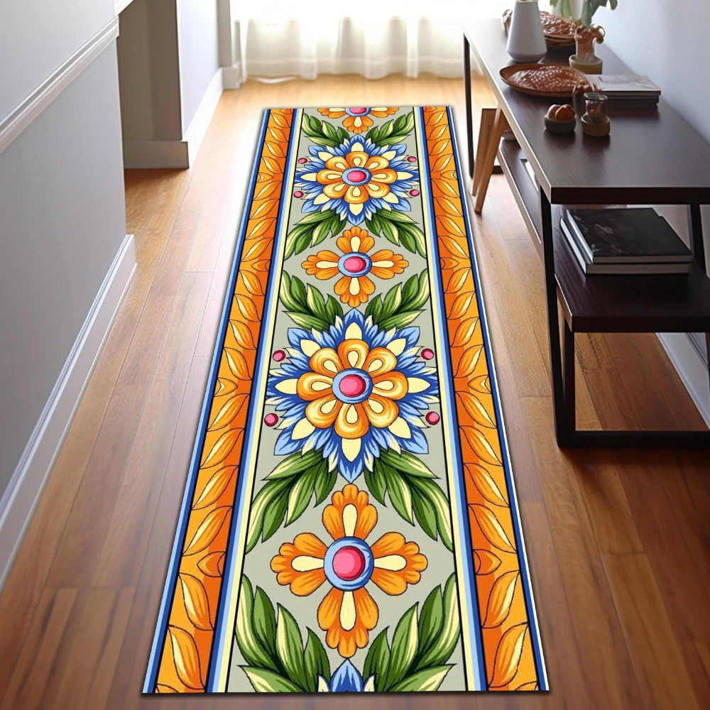 Retro Light Blue Floral Botanical print rug bedroom bathroom entryway patio Runner Rug nonslip Entry Door Mat decor Present