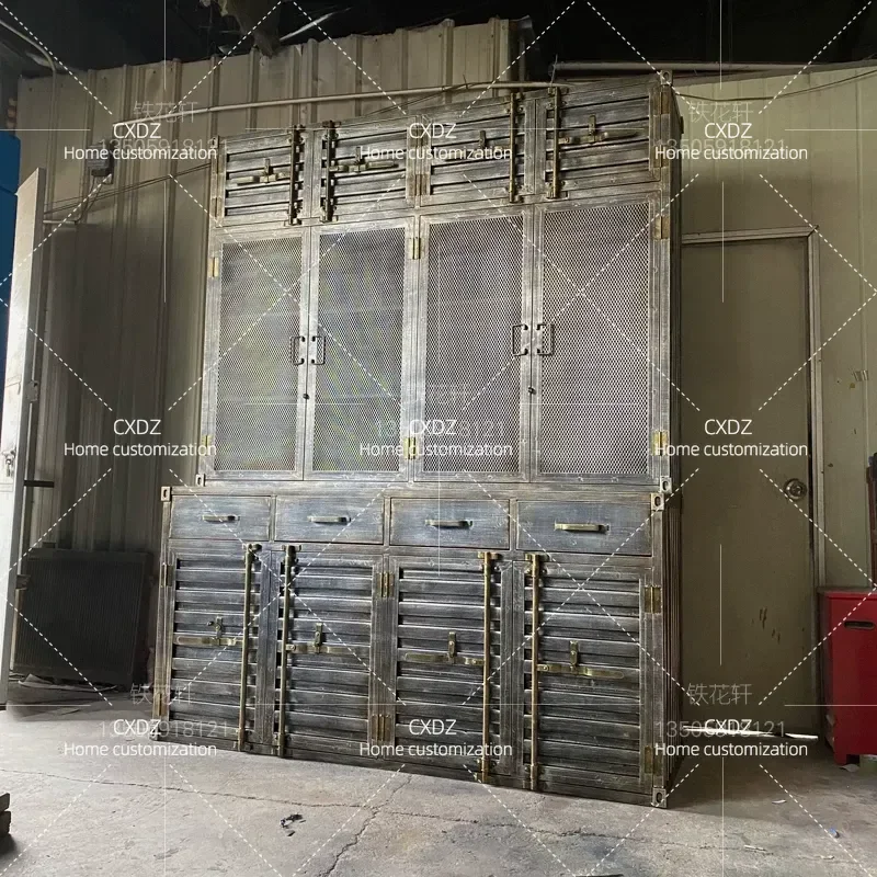 Industrial Wrought Iron Bookcase Wine Cabinet Locker Storage File Cabinet Vertical Container Style Shelf for Home Office