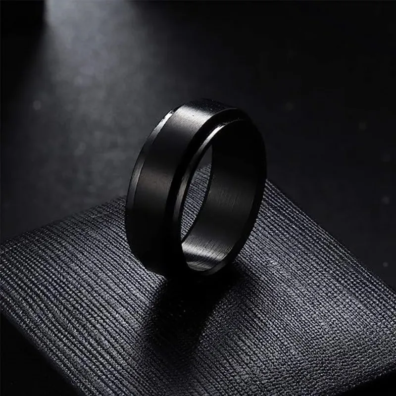 Personalized Spinner Ring for Men Women 8mm Stainless Steel Rotatable Wedding Band Custom Name Date Initial Male Tail Ring