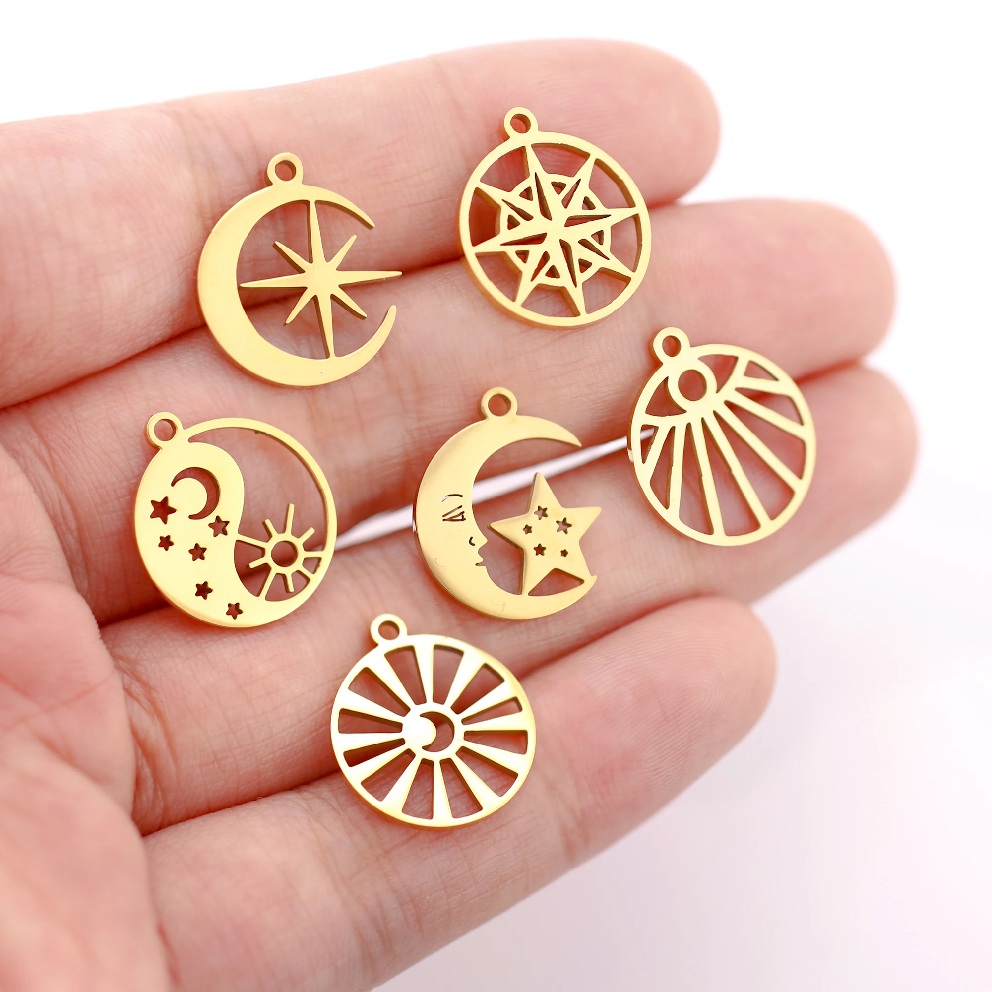 5 teile/los Edelstahl Sonne Mond Sterne Charms Für Schmuck Machen Liefert Diy Ohrringe Armband Halskette Zubehör Großhandel – Detail 8