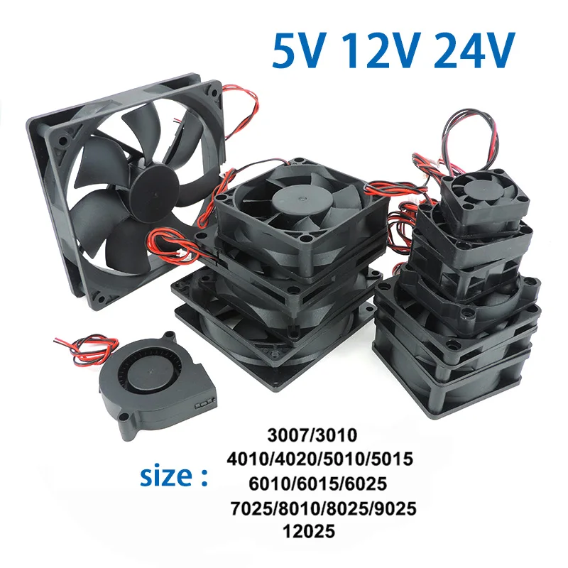 2pin DC Cooling Fan Brushless Motor Case Quiet 5V 12V 24V 30mm 40MM 50MM 60MM 70MM 80MM 90MM 120MM 12cm for 3D print 4010 12025