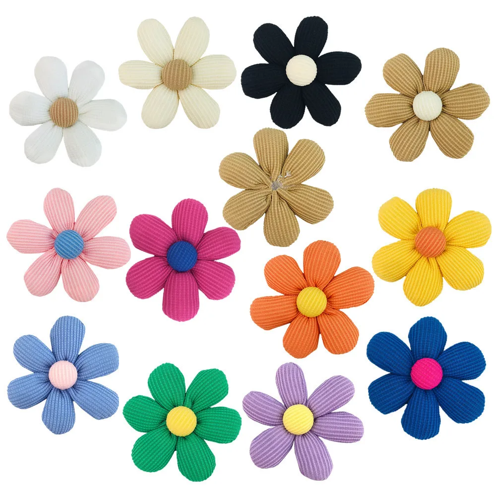 

300 Pcs Wholesale 8cm Pastoral Style Cotton Accessories Flowers Six-petal Three-dimensional Cloth Flower Clothing Hair Accessori