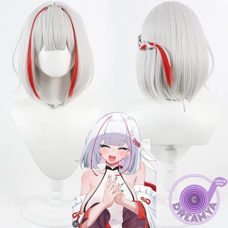 

IJN I404 Cosplay Wig Azur Lane Gray Red Short Heat Resistant Synthetic Hair Halloween Party Role Play Carnival + Free Wig Cap