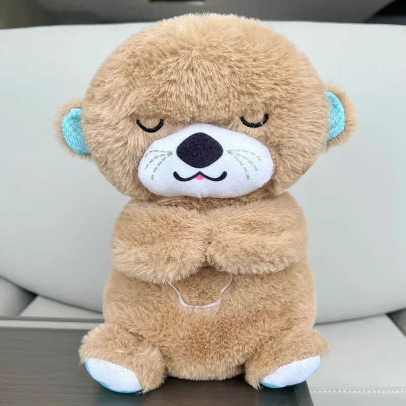 New baby plush doll that breathes otter emits light cute little breathing bear baby lulls to sleep music sound and light doll