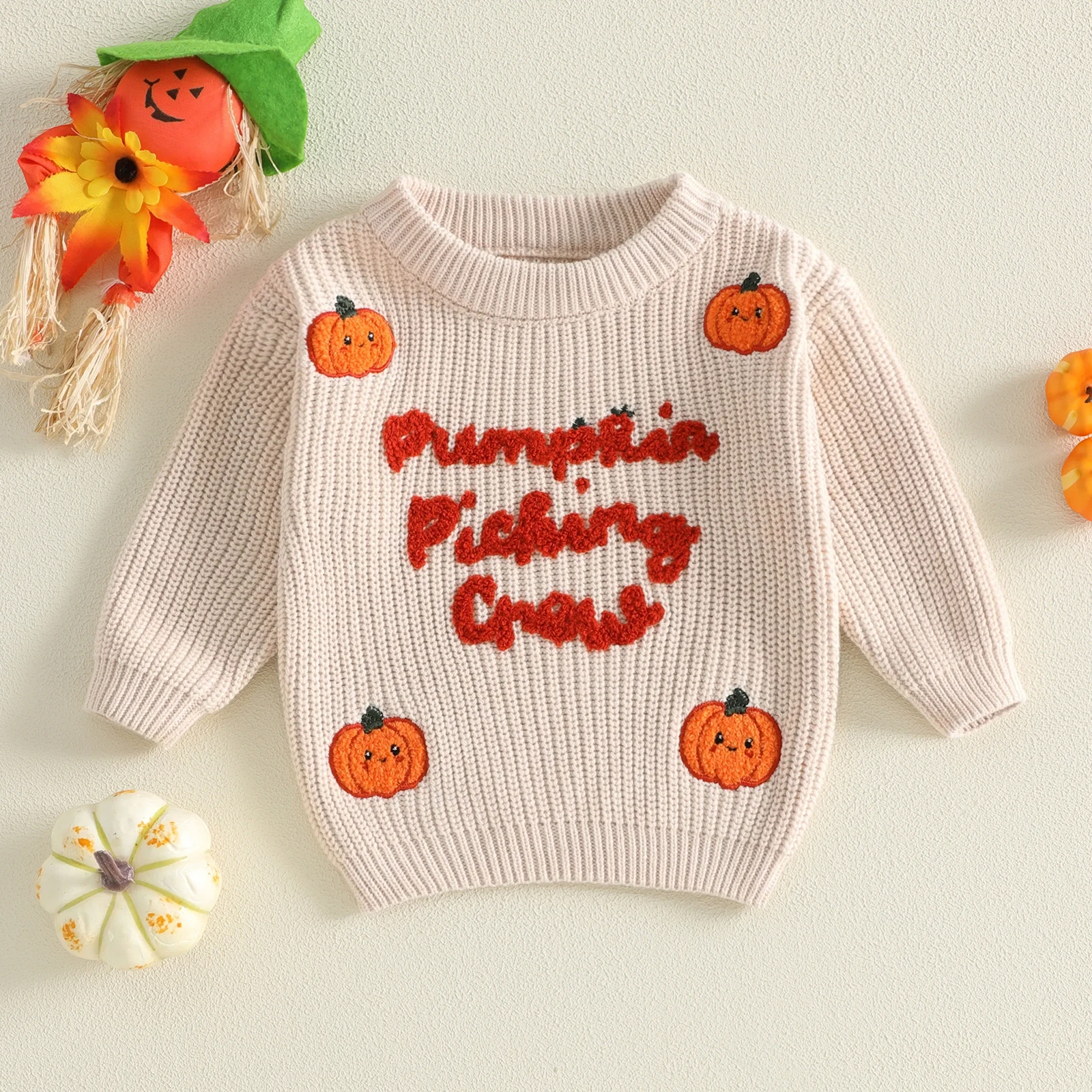 0-6Y Baby Halloween Sweaters Long Sleeve Round Neck Pumpkin Letter Embroidery Sweaters Knitwear Costume Tops