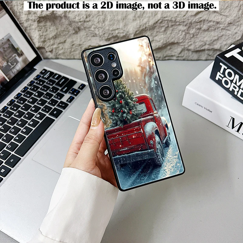 Red Cedar Car Decor Phone Case,2D Print Black Glass Cover for Samsung S & A Series,Shockproof Accessory